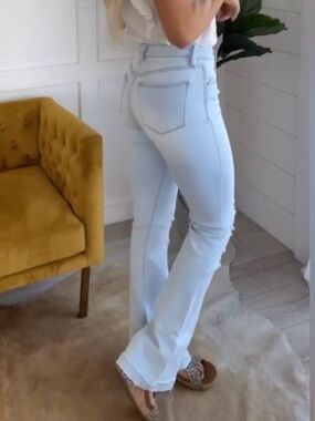 KanCanLight Wash Button Fly Distressed Flare Leg Jeans Brand New